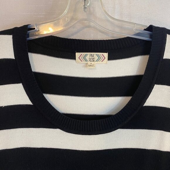 Pink Rose Black and White Striped Sweater  Dress Ladies L - Picture 3 of 12